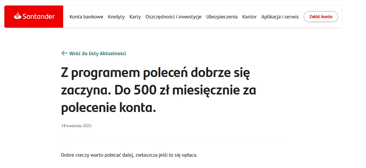 ✅ Zgarnij 100 zł od Santander Bank z kodem polecenia GRZ47D